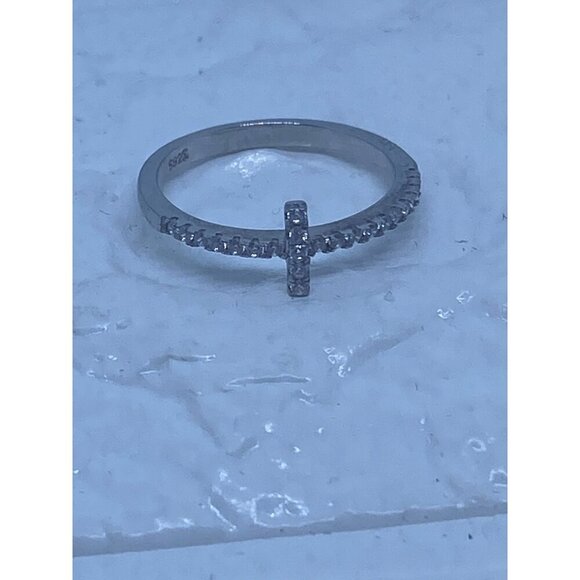 Sterling Silver Cross CZ Ring Womens Size 7 Religious Jewelry Elegant Design - Picture 7 of 9